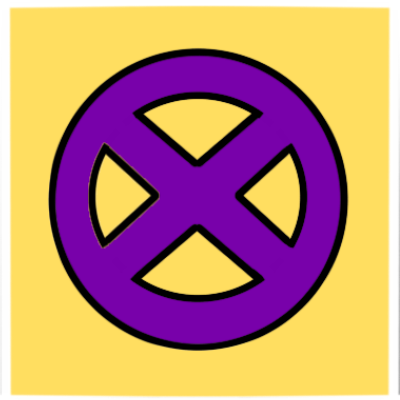 a square variation of the intersex pride flag, with a purple 'X' in the purple circle, so that it looks like a purple 'XO' on a yellow field.